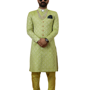 Stunning Citron Green Banarasi Brocade Achkan | Father Son Combo | Perfect for Grooms | Jaipurio Collection